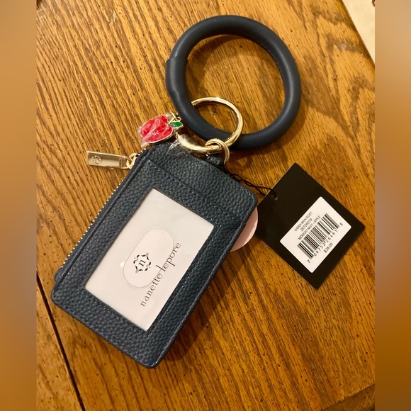 Nanette Lepore Card Case With Ring Bracelet and Apple Charm - Navy Blue - NWT - Picture 3 of 5